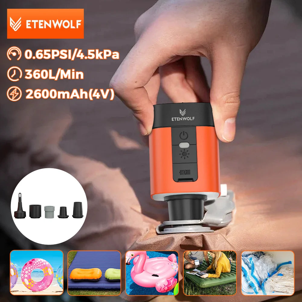 Showlu Smart General ETENWOLF Air 3 Ultra portable air pump with LED display, inflates camping mattresses quickly with fast charging.