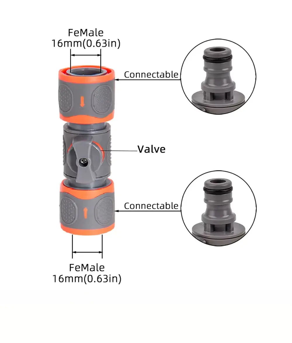 Showlu Smart General quick connect shutoff valve hose adapter attached to garden hose for easy water control.