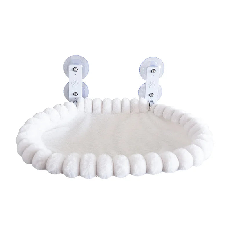 Showlu Cat Window Hammock with plastic perch and strong suction cups, providing a cozy spot for cats to relax by the window