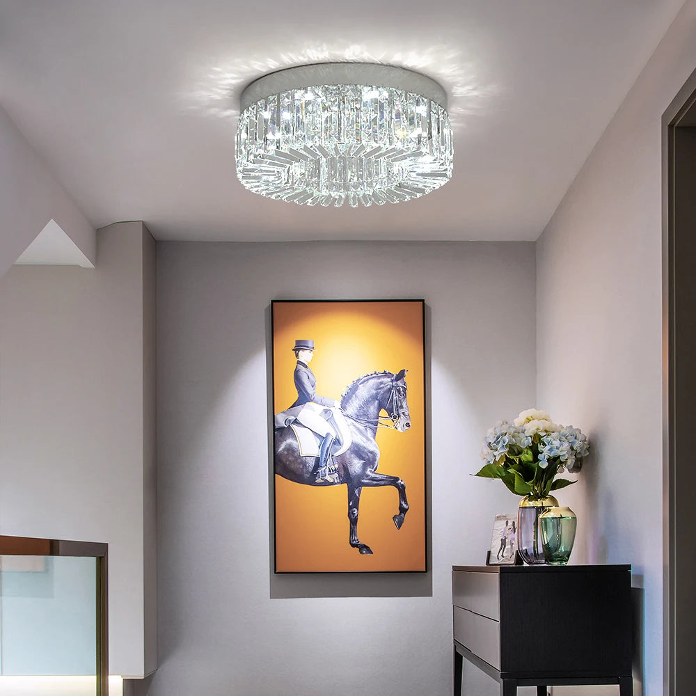 Modern gold crystal ceiling lamp by Vetrulus featuring luxury LED chandelier with intricate crystal details and a sleek gold finish.