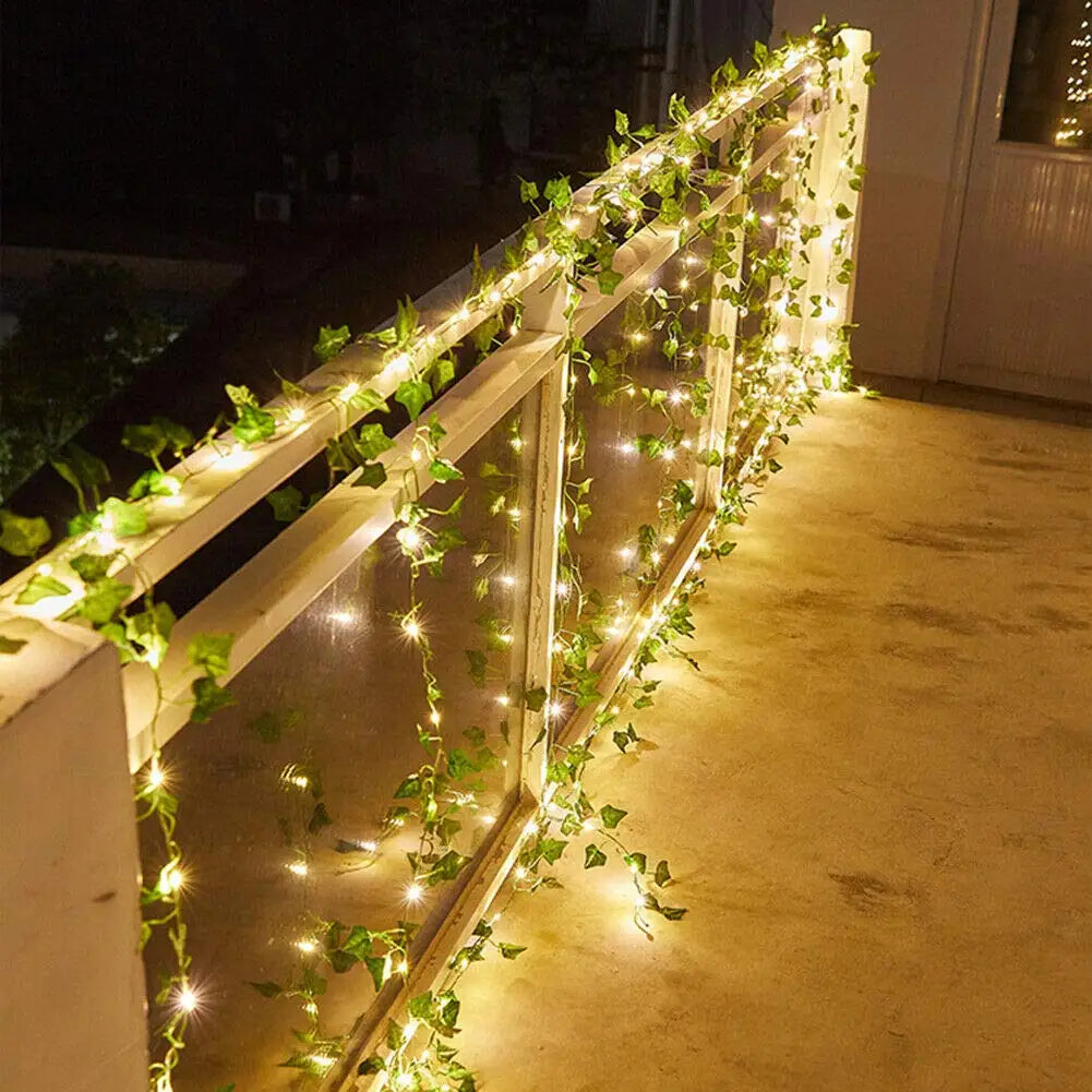 Showlu Fashion Store solar fairy lights with maple leaf design, waterproof outdoor garland for garden, wedding, and Christmas decor
