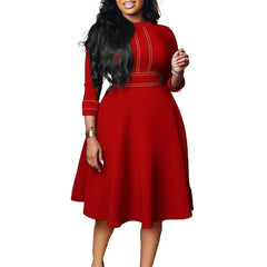African Party Dresse for Women Spring Autumn African 3/4 Sleeve Polyester Red Green Dark Blue Knee-length Dress African Dresses