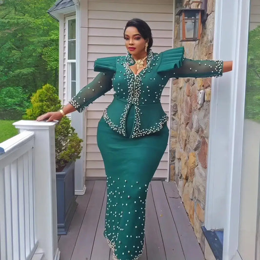 African dresses for woman suit luxury women's elegant dress Mesh fabric women's clothing from turkey