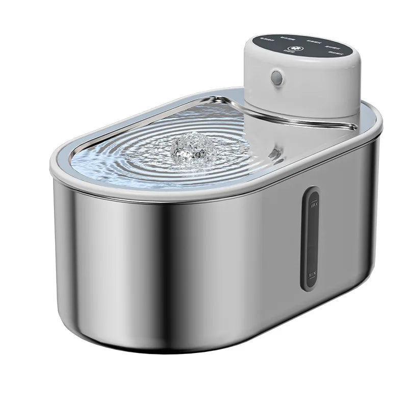 Showlu Fashion VOFORD 3.0L stainless steel wireless cat water fountain with motion sensor and modern design.