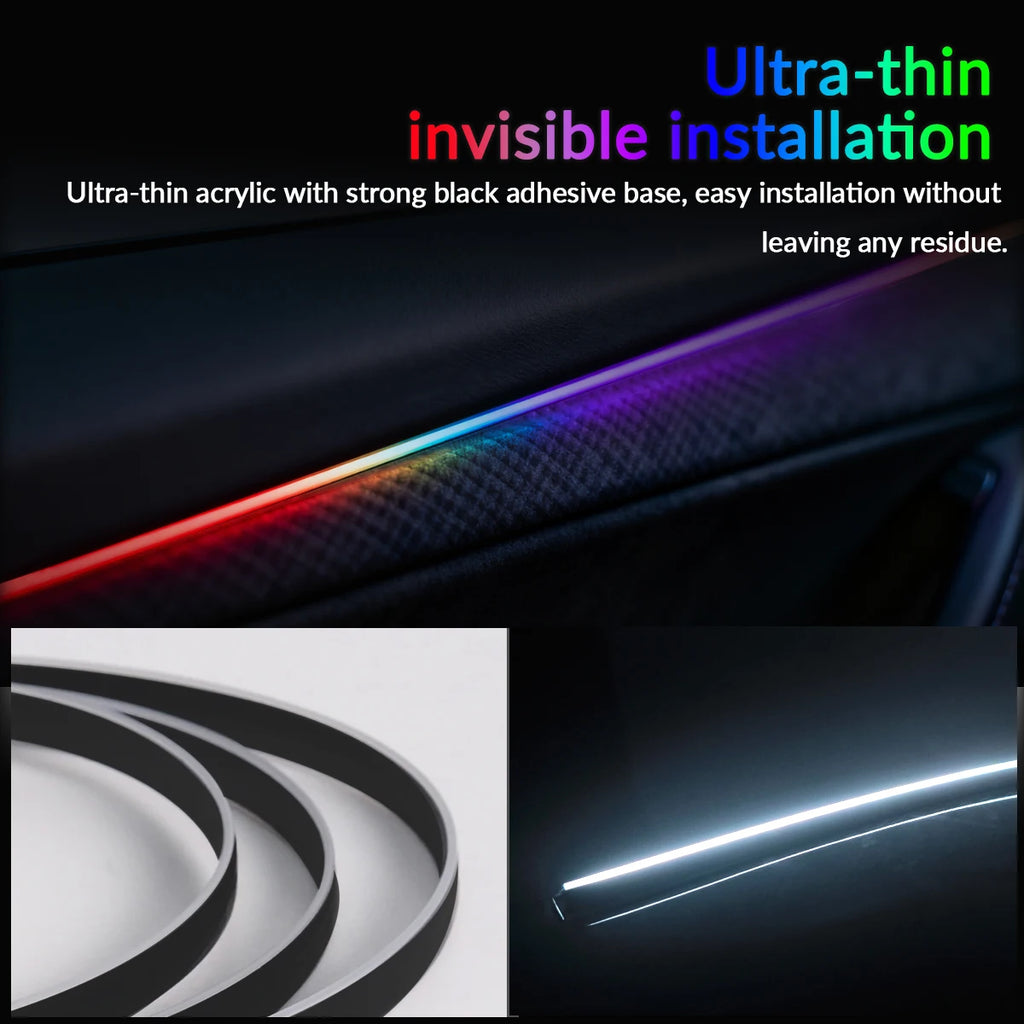 RGB car ambient light strip by Showlu Smart General, 18-inch app-controlled LED strip with colorful lighting for vehicle interior.