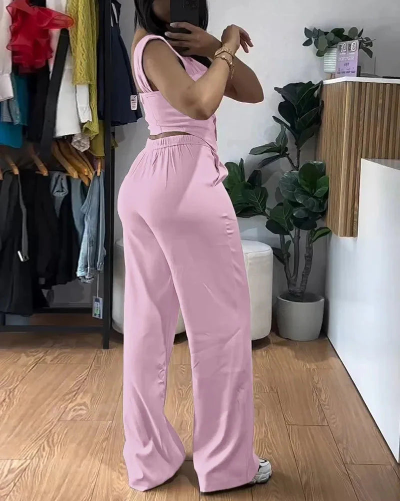FiLiFiTi women's 2-piece slim fit tank top and wide-leg pants set, stylish and comfortable outfit, shown in natural fabric and fit.