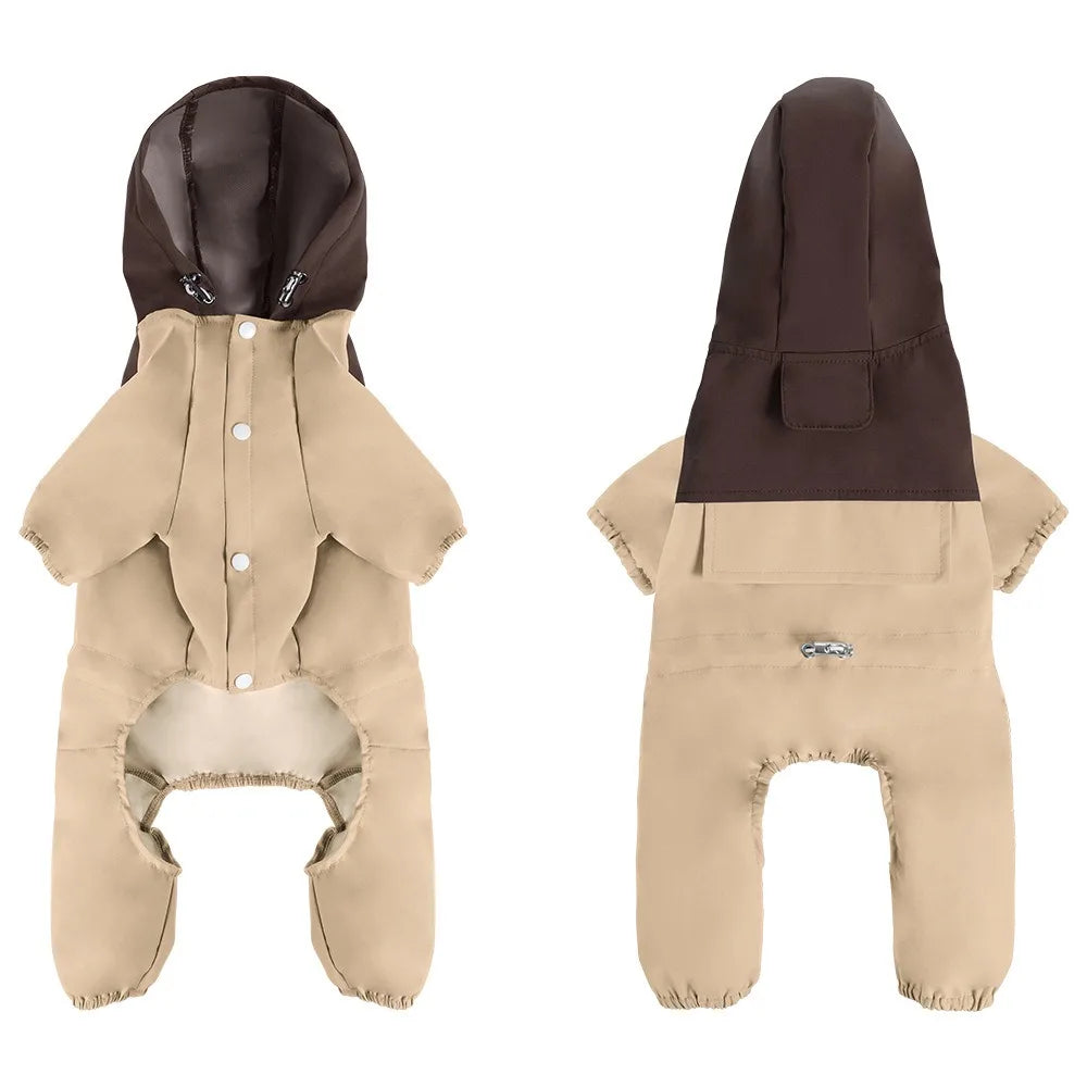 Reflective Showlu waterproof dog raincoat made of breathable nylon, designed for pet safety and comfort in wet weather.
