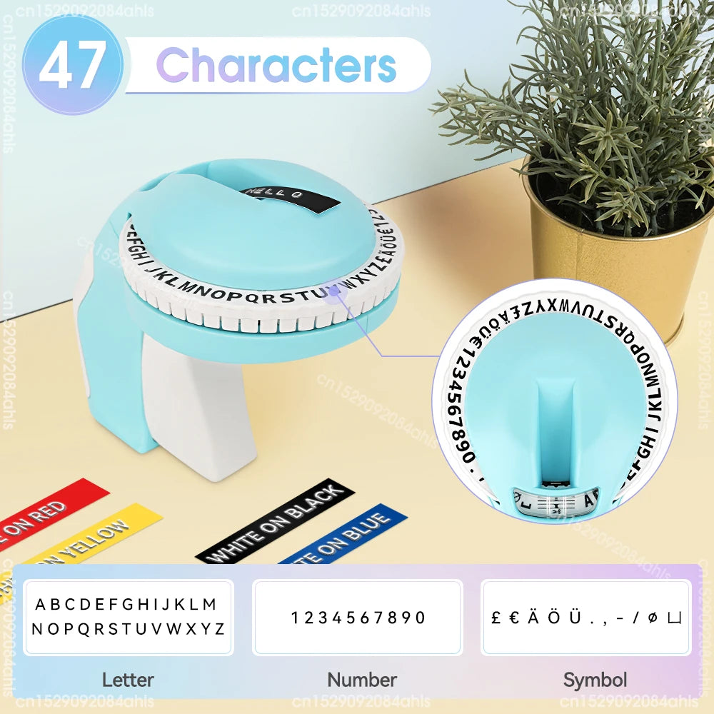 Showlu Smart General manual embossing label maker with 3D tape printer, 9mm width, shown with embossed labels and device in use.