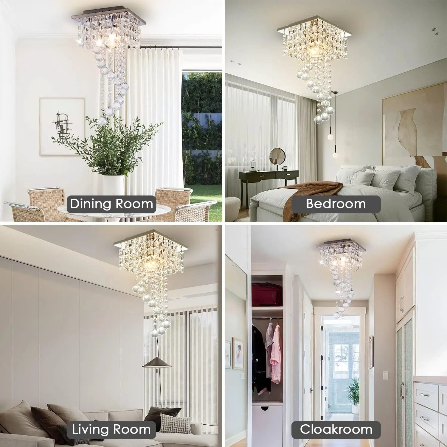 Mini crystal chandelier by Showlu Fashion Store with K9 crystals, stainless steel, 7.9-inch square modern flush mount ceiling light.