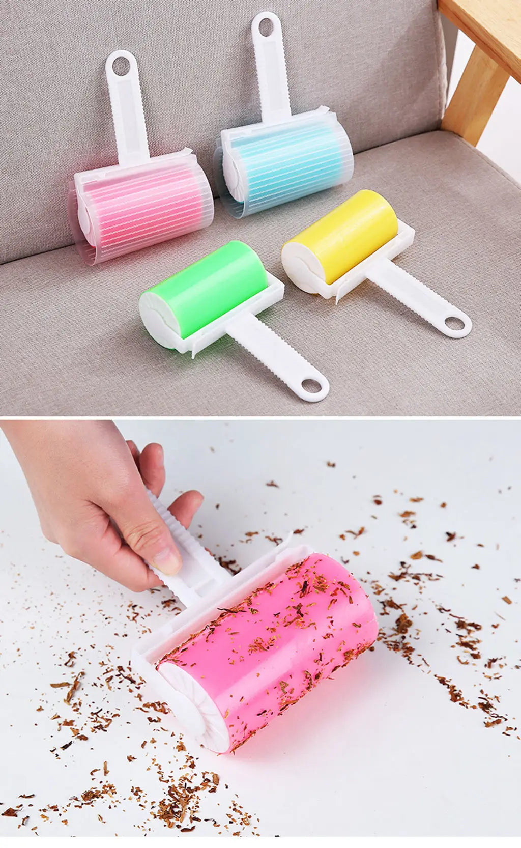 Showlu Smart General Pet Hair Roller Pro with replaceable sticky sheets for removing pet hair from furniture and clothing.
