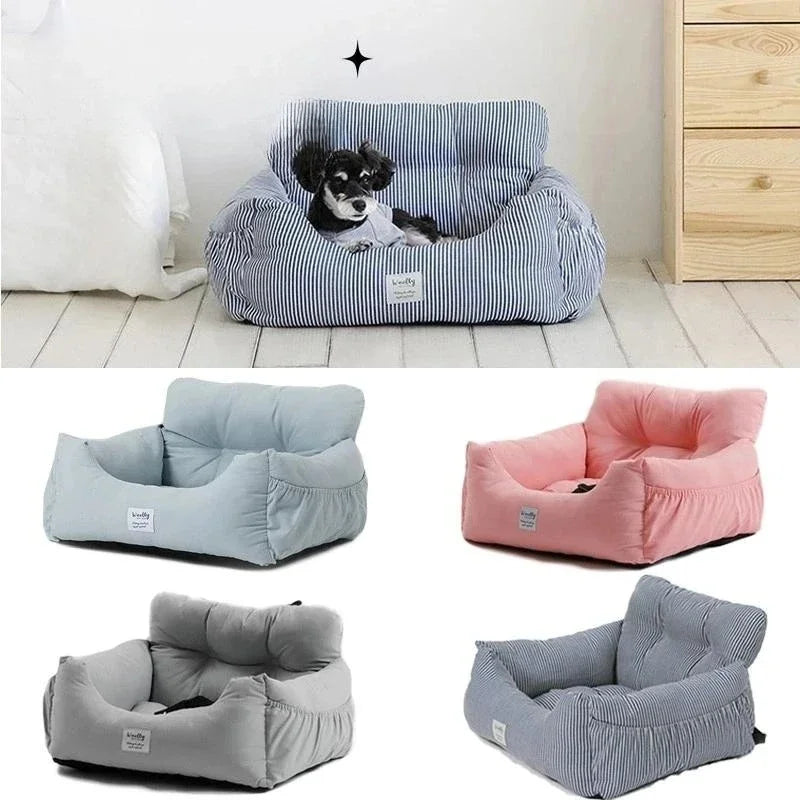 Showlu Portable Dog Car Seat with nonslip nylon armrest booster bed, designed for comfortable travel with small dogs.