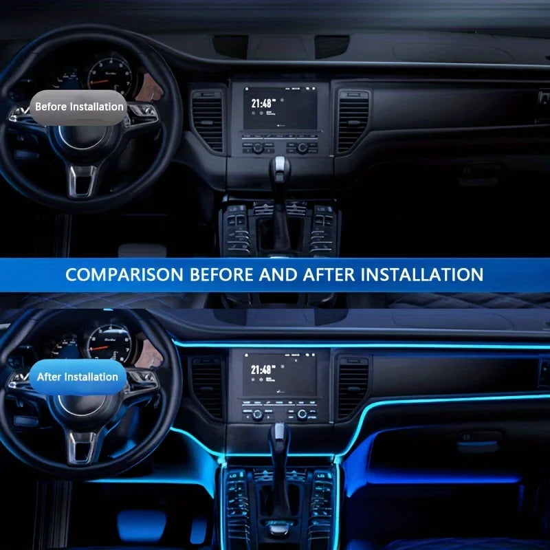 Showlu Smart RGB ambient light strip for car interior with app control and music sync, 12V flexible LED strip lighting system.
