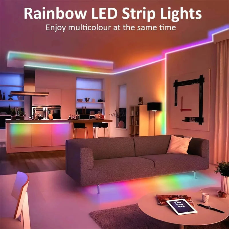 Showlu Smart RGBIC Neon LED strip light with Bluetooth app control, featuring colorful lighting and flexible design for decorating spaces.