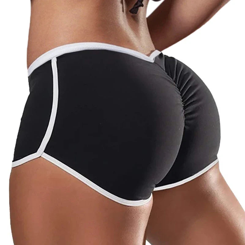 SHOWLU Women's yoga sports shorts made of polyester spandex, gym workout pants with a comfortable, stretchy fit for active wear.
