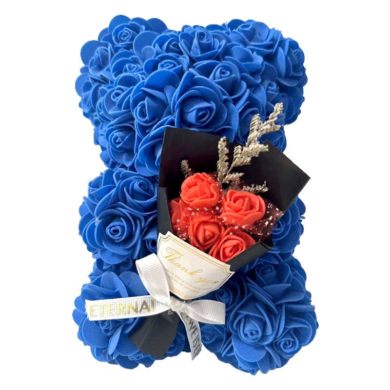 Artificial rose bear by Showlu Fashion, 25cm foam flower gift with a decorative box, featuring pink roses and a plush bear.