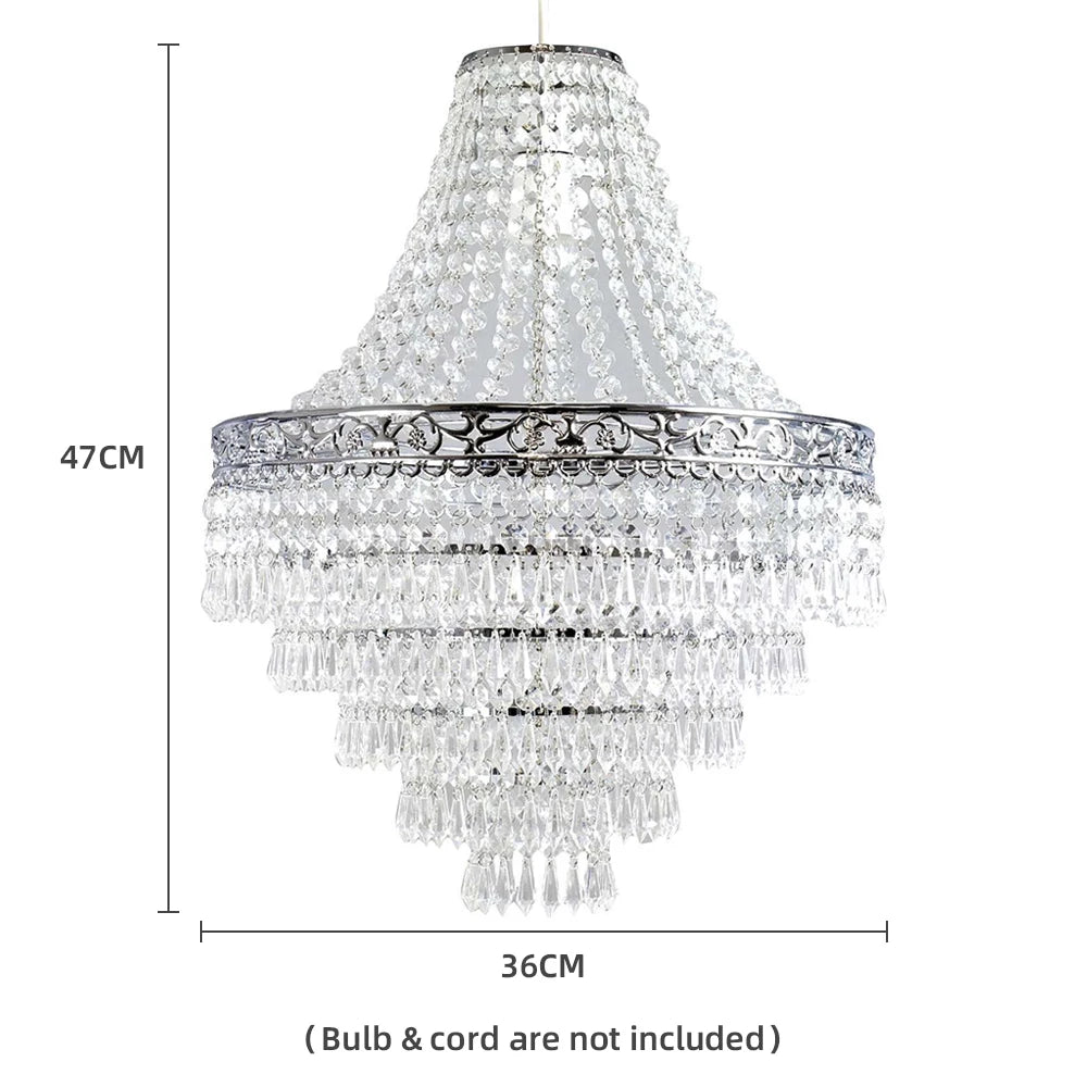 Showlu Blenheim 47cm acrylic chandelier shade with modern pendant droplets, showcasing clear, stylish design for elegant lighting.