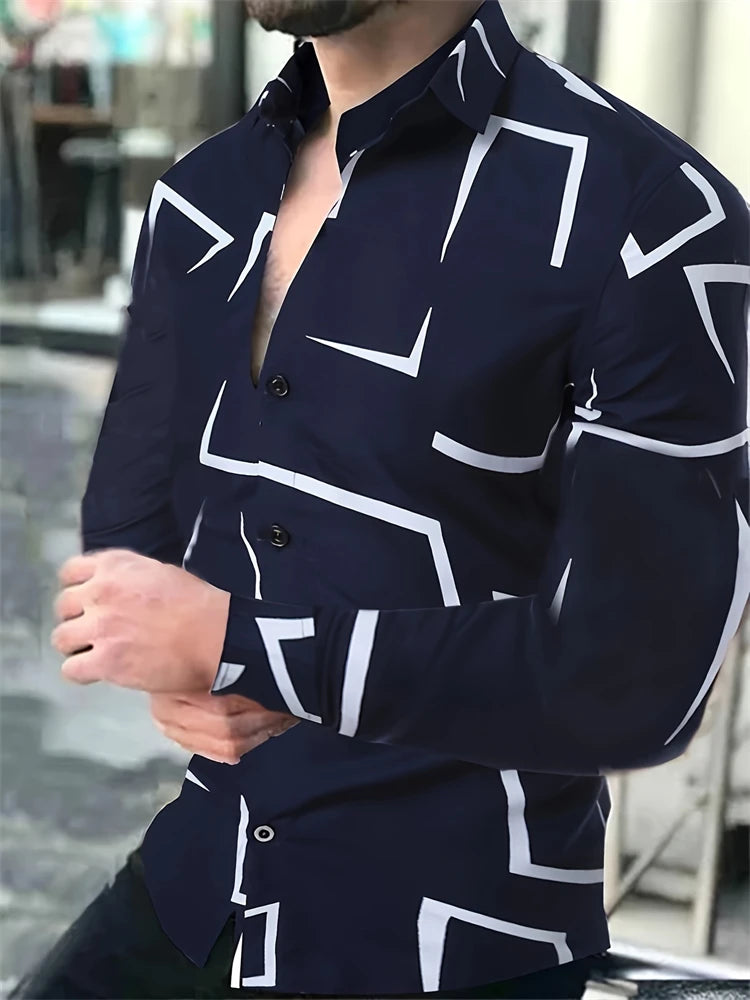 Men's plaid printed long sleeve casual shirt from Showlu Fashion Store, featuring a luxury design suitable for social and party wear.