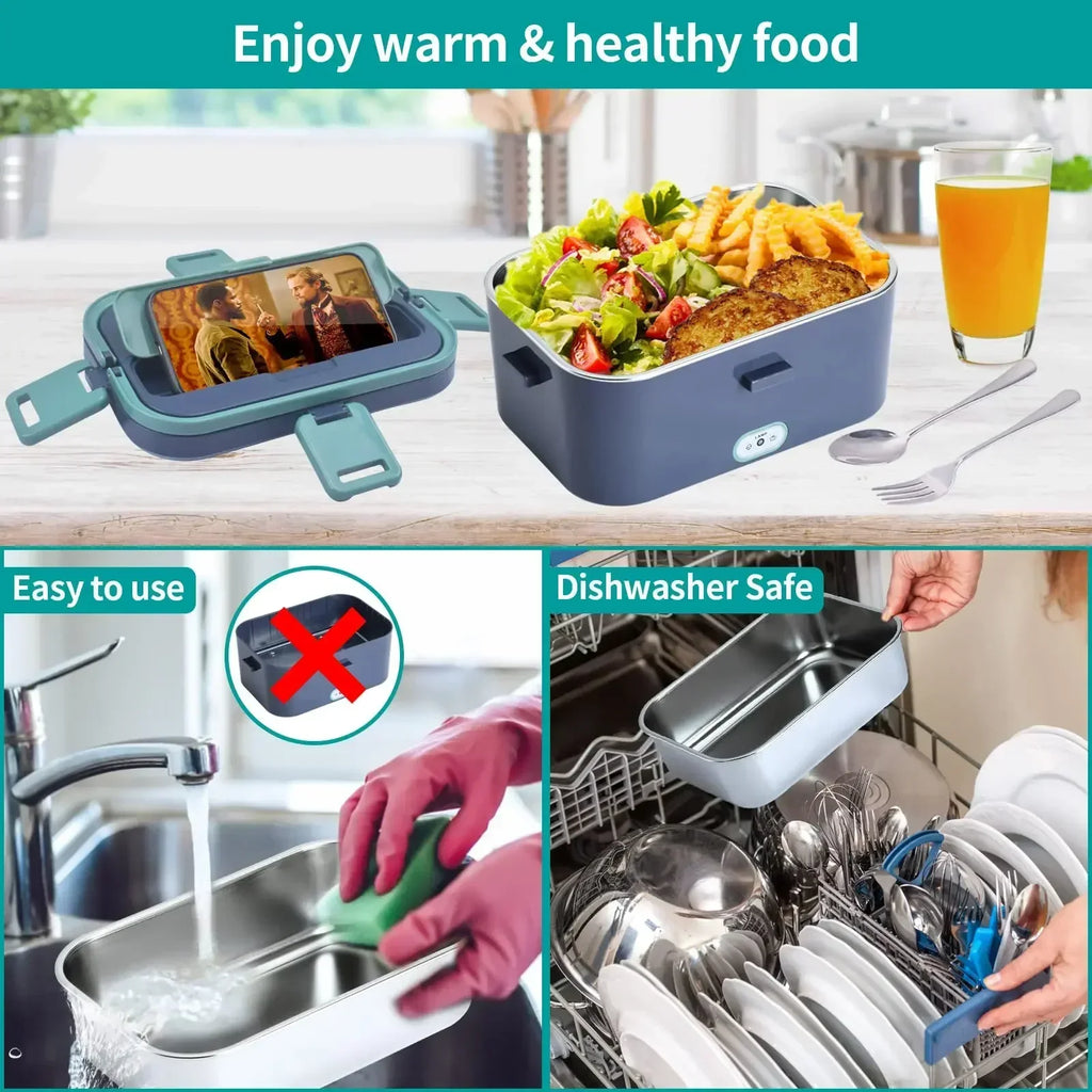 Showlu 1.8L electric lunch box with 60W portable food warmer for car and home use, featuring a sleek design and easy-to-carry handle.