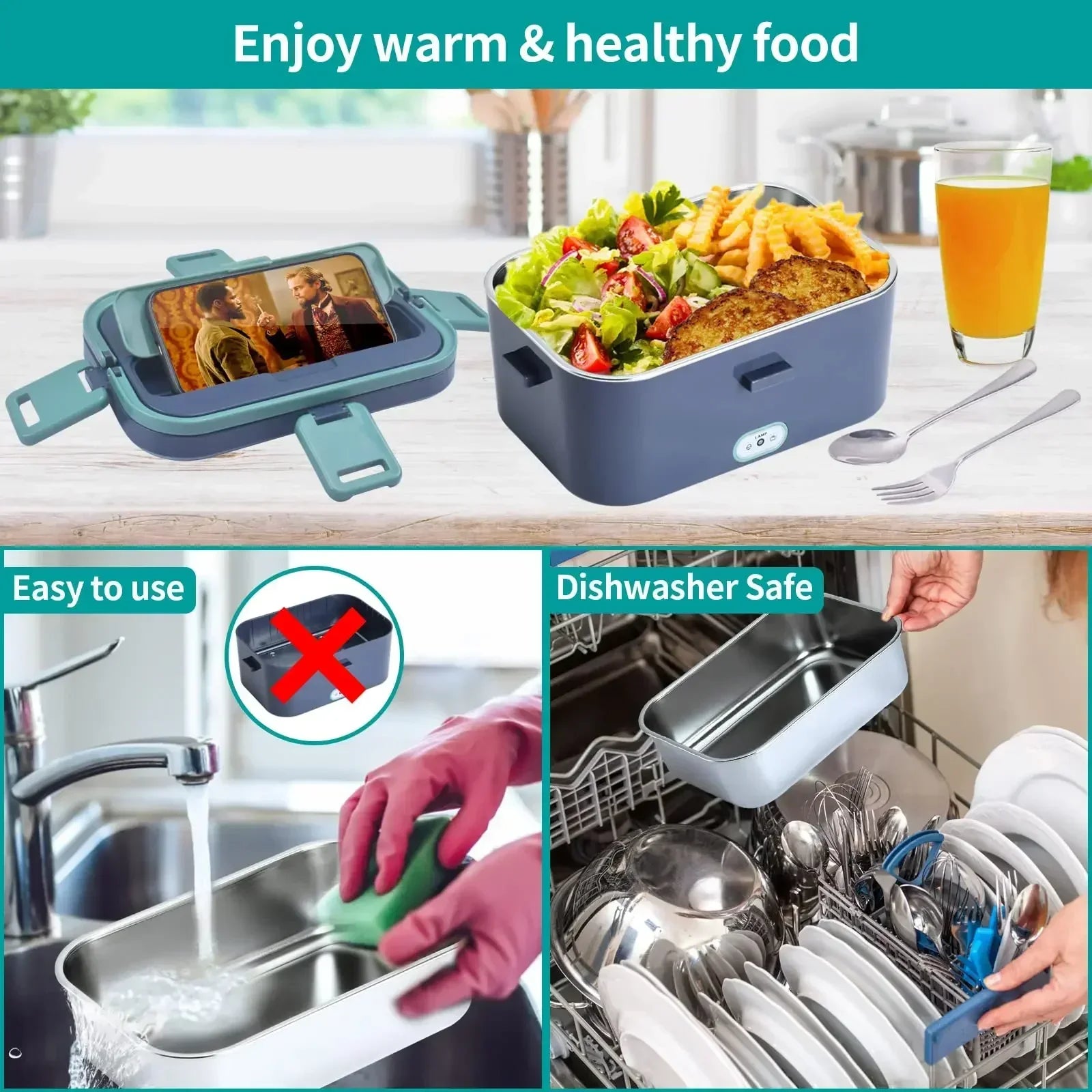Showlu 1.8L electric lunch box with 60W portable food warmer for car and home use, featuring a sleek design and easy-to-carry handle.