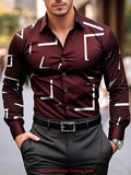 Men's fashion long-sleeve business casual shirt with irregular line print, stylish lapel, comfortable streetwear look, by Showlu Fashion Store