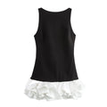 Red ruffled hem mini dress for women, sleeveless, backless, elegant o-neck design, perfect for evening parties and club wear.