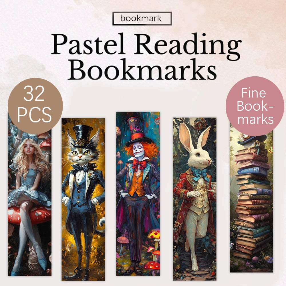 Set of 32 retro Halloween and Christmas paper bookmarks by Showlu Fashion featuring festive holiday designs and vintage style.