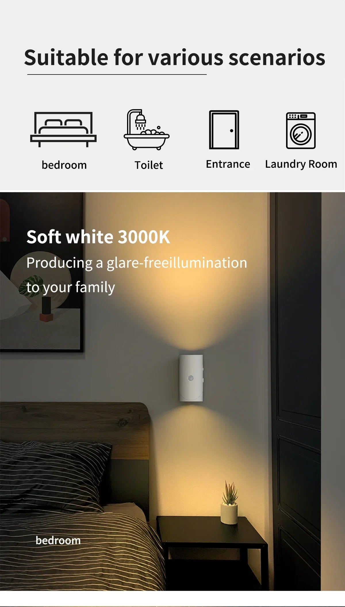 Showlu Smart General VENUSWING Magnetic Motion Sensor RGB Night Light emitting colorful light in a modern home setting