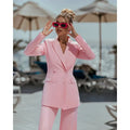 Pink Ladies Suits 2 Piece Elegant Double Breasted Peak Lapel Outfit Casual Slim Daily Prom Party Women Suits (Jacket+Pants)