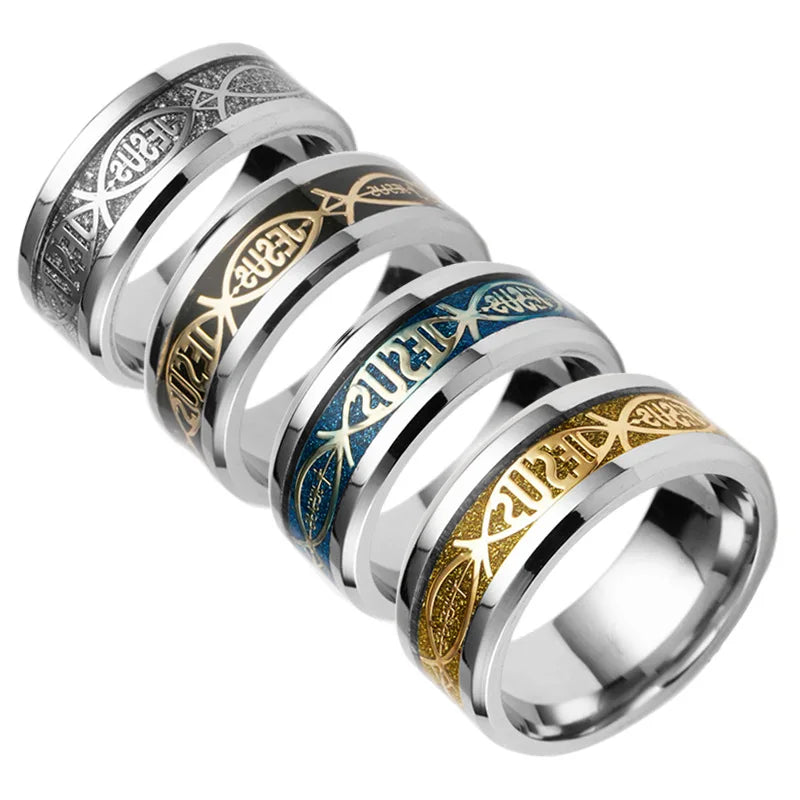 Showlu Jesus Cross Ring made of 316L stainless steel, featuring a religious design with a detailed Jesus cross.