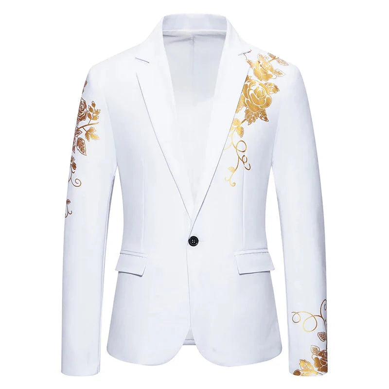 Li Fen Wen Na paisley print slim fit men's blazer by SHOWLU FASHION STORE, featuring a single button suit coat with stylish pattern.