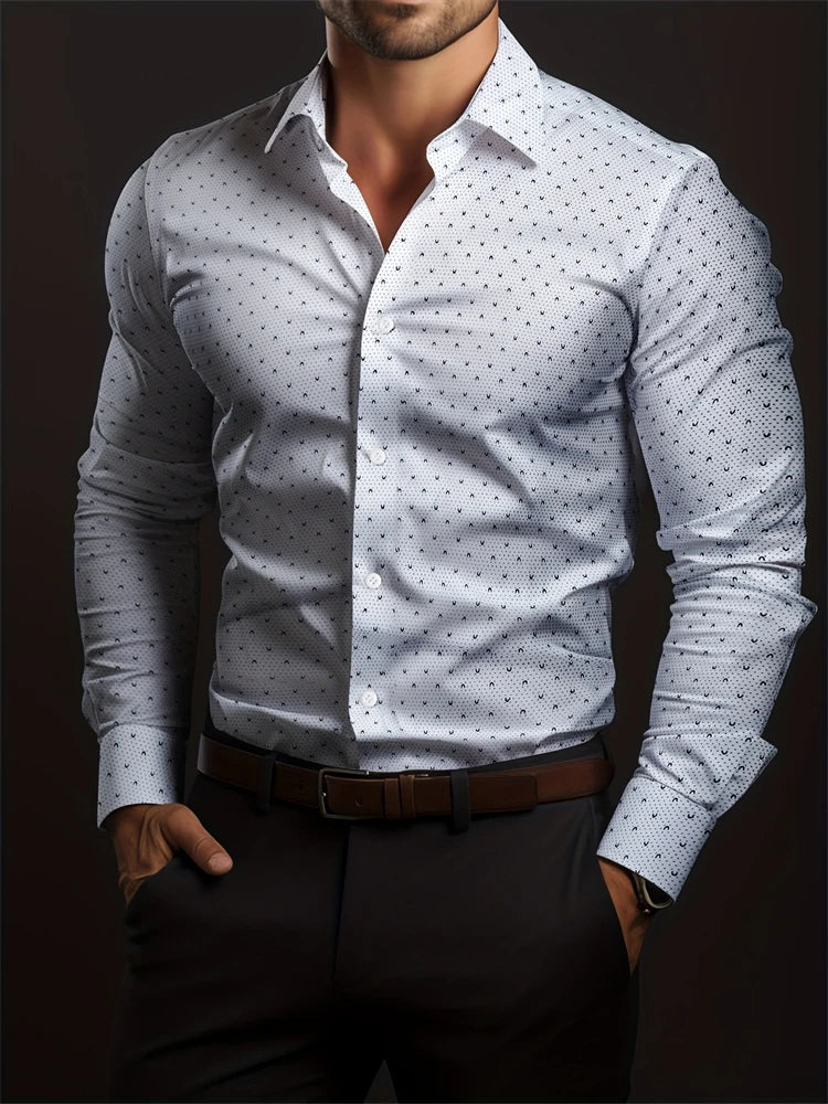 Men's checkered print business casual shirt by Showlu Fashion, long-sleeved button-down for spring and fall.
