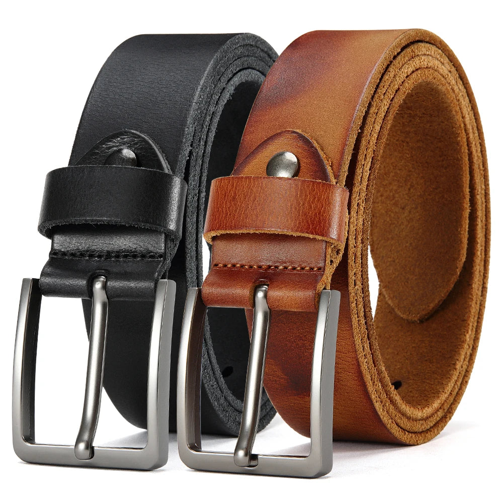 Men's cowhide leather belt with casual metal buckle from DOOPAI, featuring a sleek top layer design and durable construction.