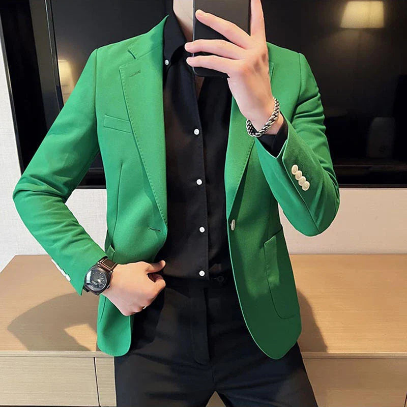 Men's slim fit yellow blazer by SHOWLU FASHION STORE, smart casual cotton suit jacket with tailored fit and notch lapel.