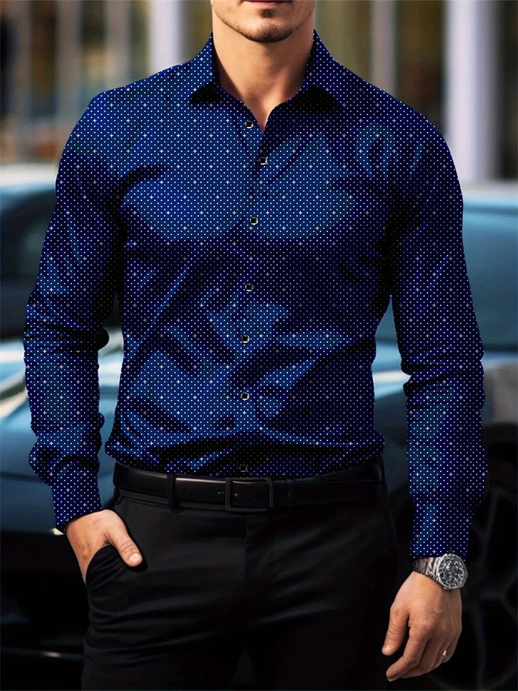 Checkered print men's formal shirt by Showlu Fashion, long-sleeved business casual shirt for spring and fall.
