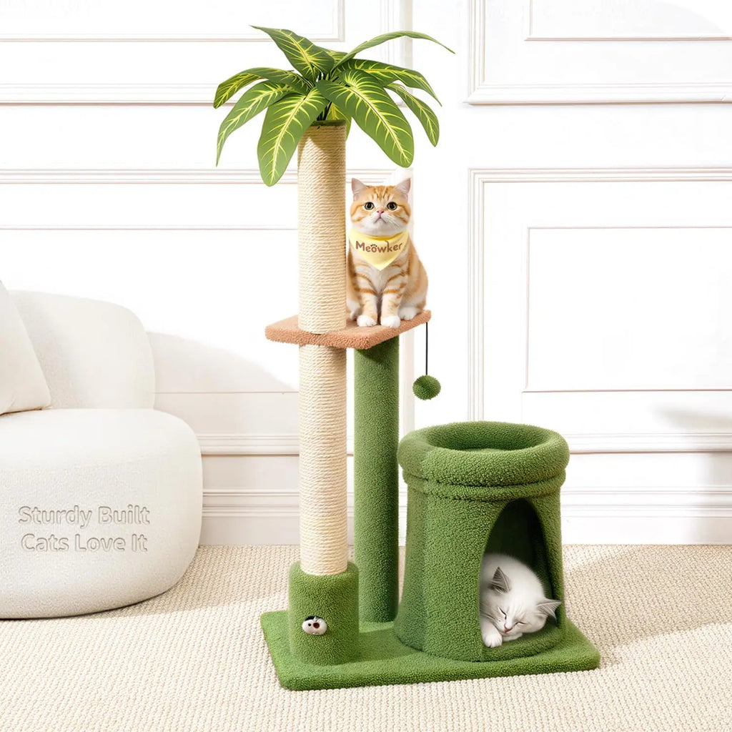 Showlu Fashion 41-inch cat tree tower with scratching post and cozy bed, designed for cats to climb, scratch, and relax.
