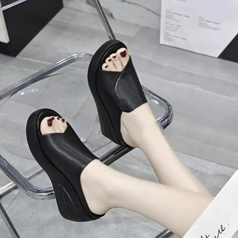 Shijunyi Women's orthopedic wedge platform sandals with open toe design and adjustable ankle strap, beach slide style.