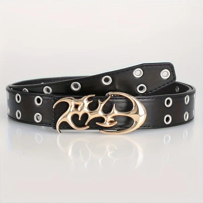 Y2K hollow PU leather punk belt for men and women, neutral waist style, plus size fashion accessory with trendy design.