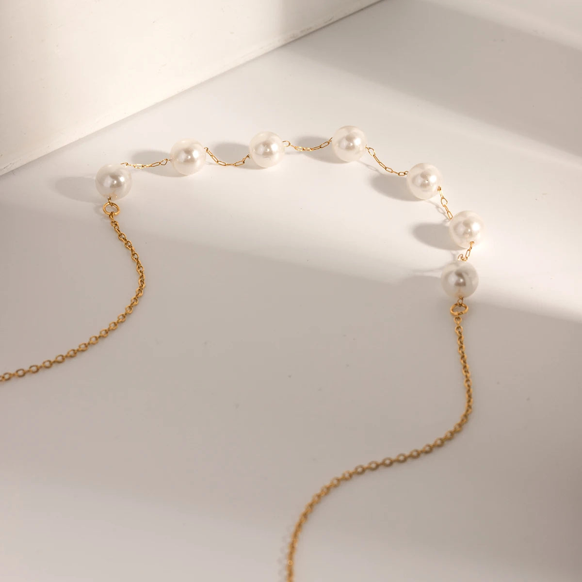 18K gold plated stainless steel necklace with freshwater pearl and zircon accents, elegant minimalist jewelry for women