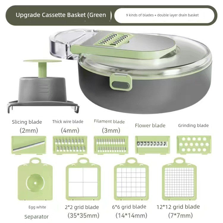 Showlu Multi-Functional Vegetable Cutter with 10.27 dicing and slicing set, featuring stainless steel blades and multiple attachments.