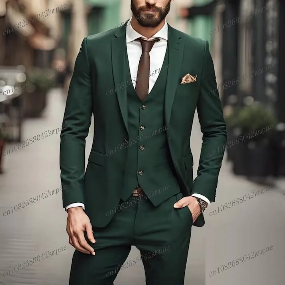 Orange men's formal suit set featuring blazer, vest, and pants, ideal for weddings, proms, and special occasions by Showlu Fashion.