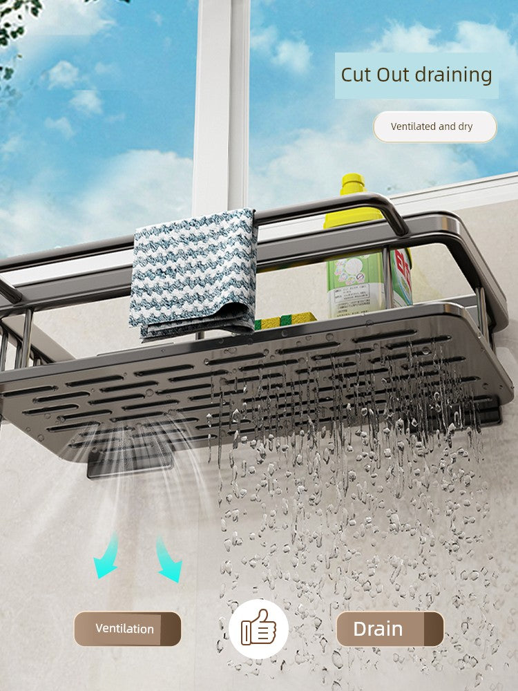 Aluminum wall-mounted kitchen seasoning rack by SHOWLU FASHION STORE, punch-free design with multiple storage compartments.