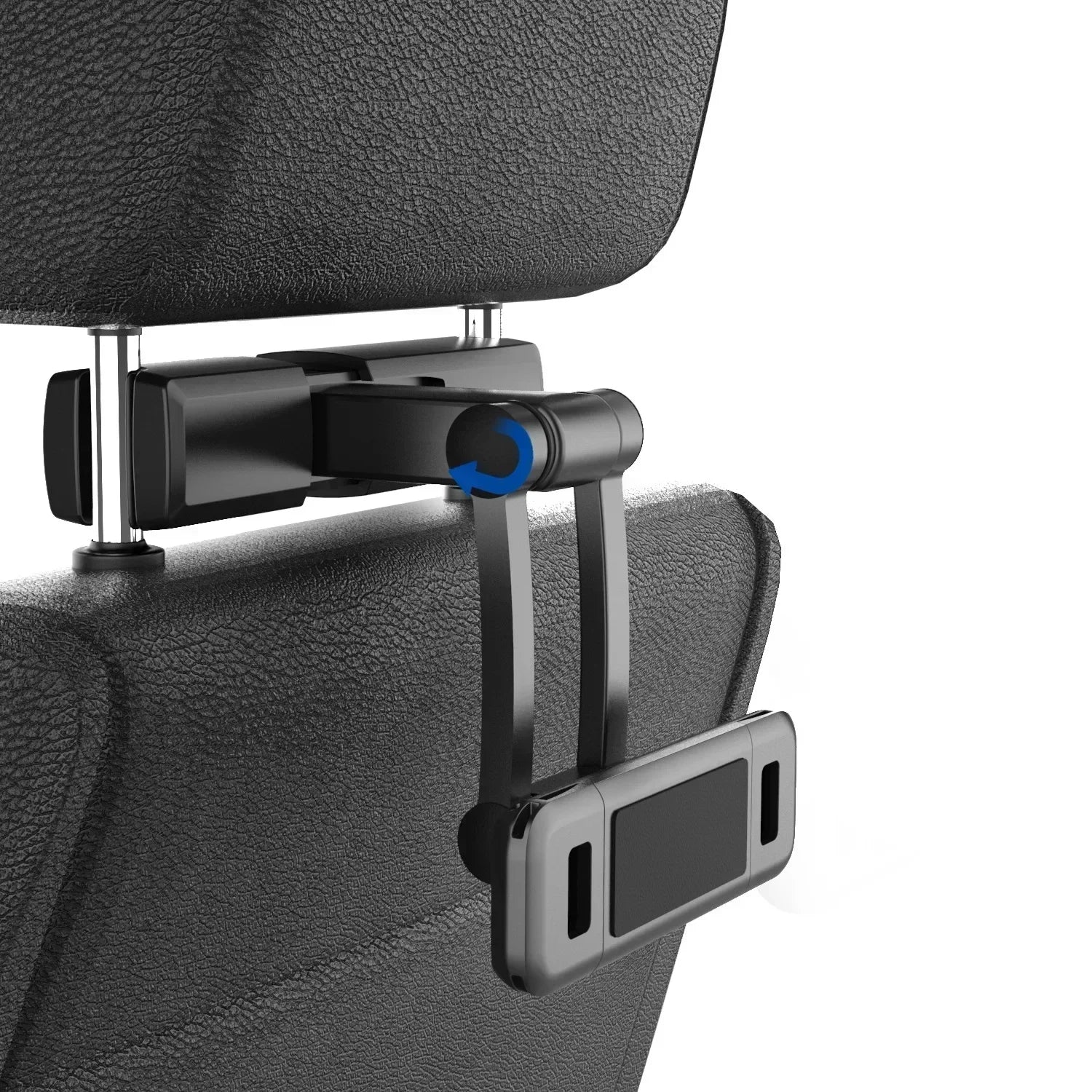 Showlu Smart General car headrest tablet holder attached to headrest, holding a tablet for passenger entertainment.