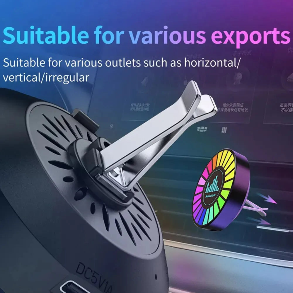 RGB Music Sync Magnetic Car Light from Showlu Smart General attached to a vehicle interior, featuring colorful illuminated LED strips.