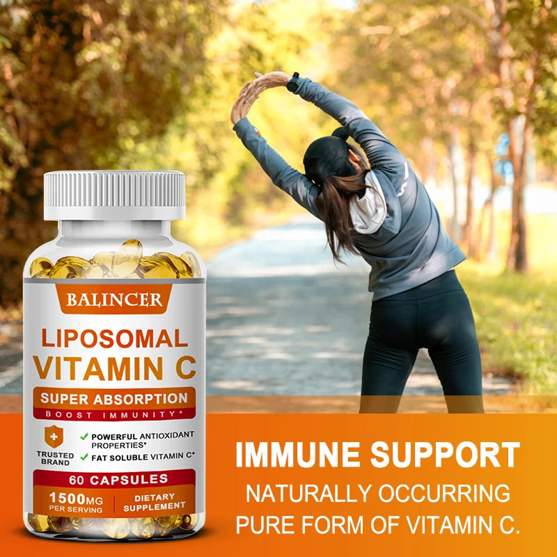 Liposomal Vitamin C capsules by Showlu Fashion Store, promoting collagen, skin health, immune support, and antioxidant benefits.