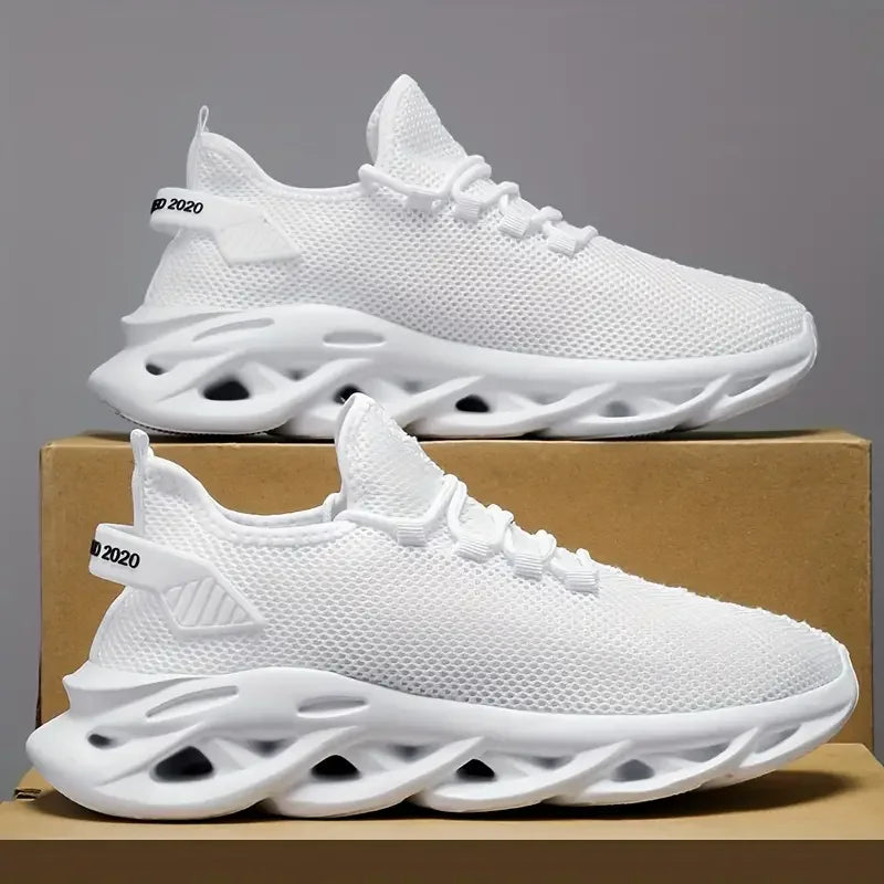 Men's black breathable lightweight casual sport sneakers with mesh upper, ideal for running, jogging, and outdoor walking.
