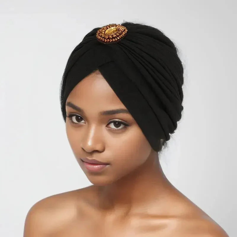 Showlu Fashion Women's diamond pleated turban hijab chemo cap wrap, stylish and comfortable head covering with elegant pleats.