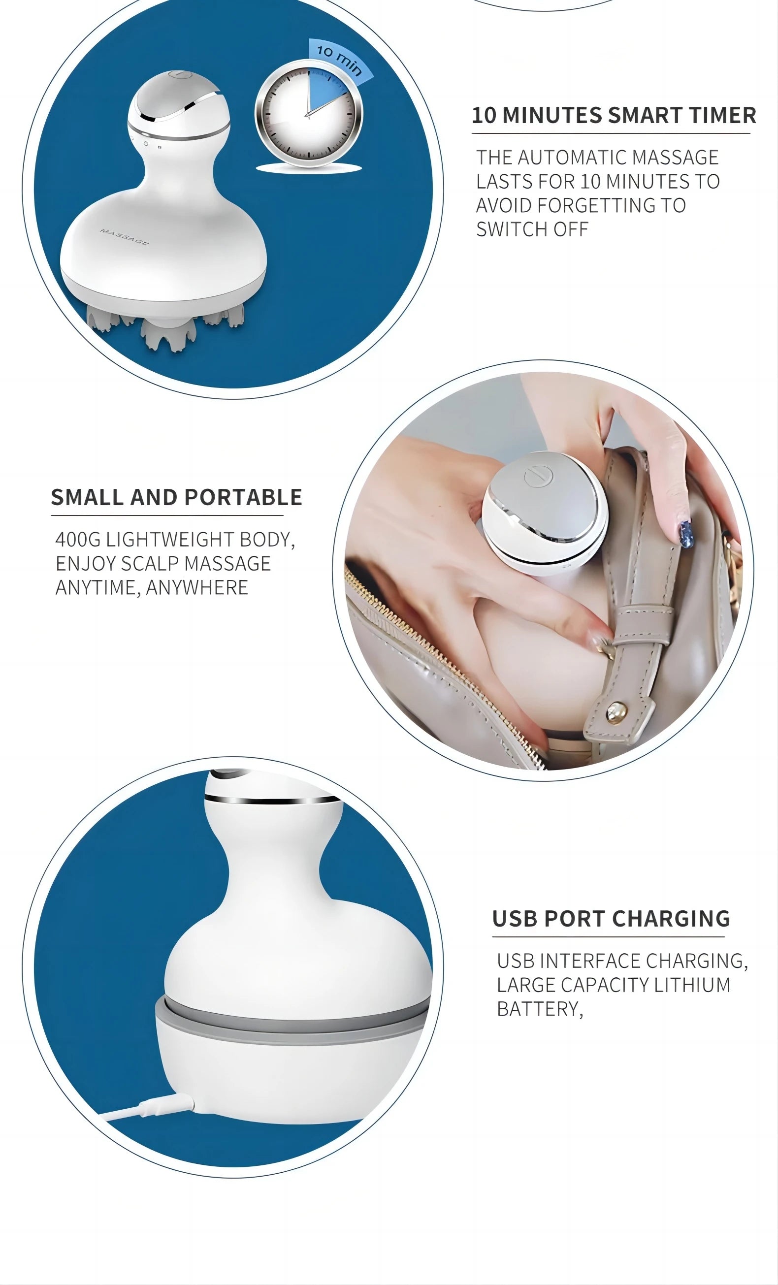Showlu Smart General Scalp Massager 2.0 with ergonomic handle and flexible massage heads for relaxing scalp therapy.