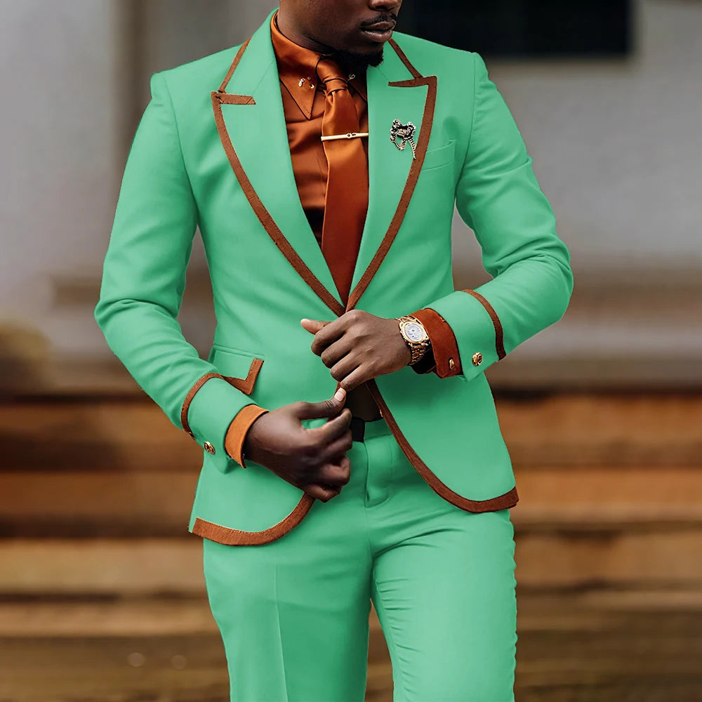 Men's slim fit formal suit by Showlu Fashion, featuring a tailored jacket and pants for evening parties and business events.