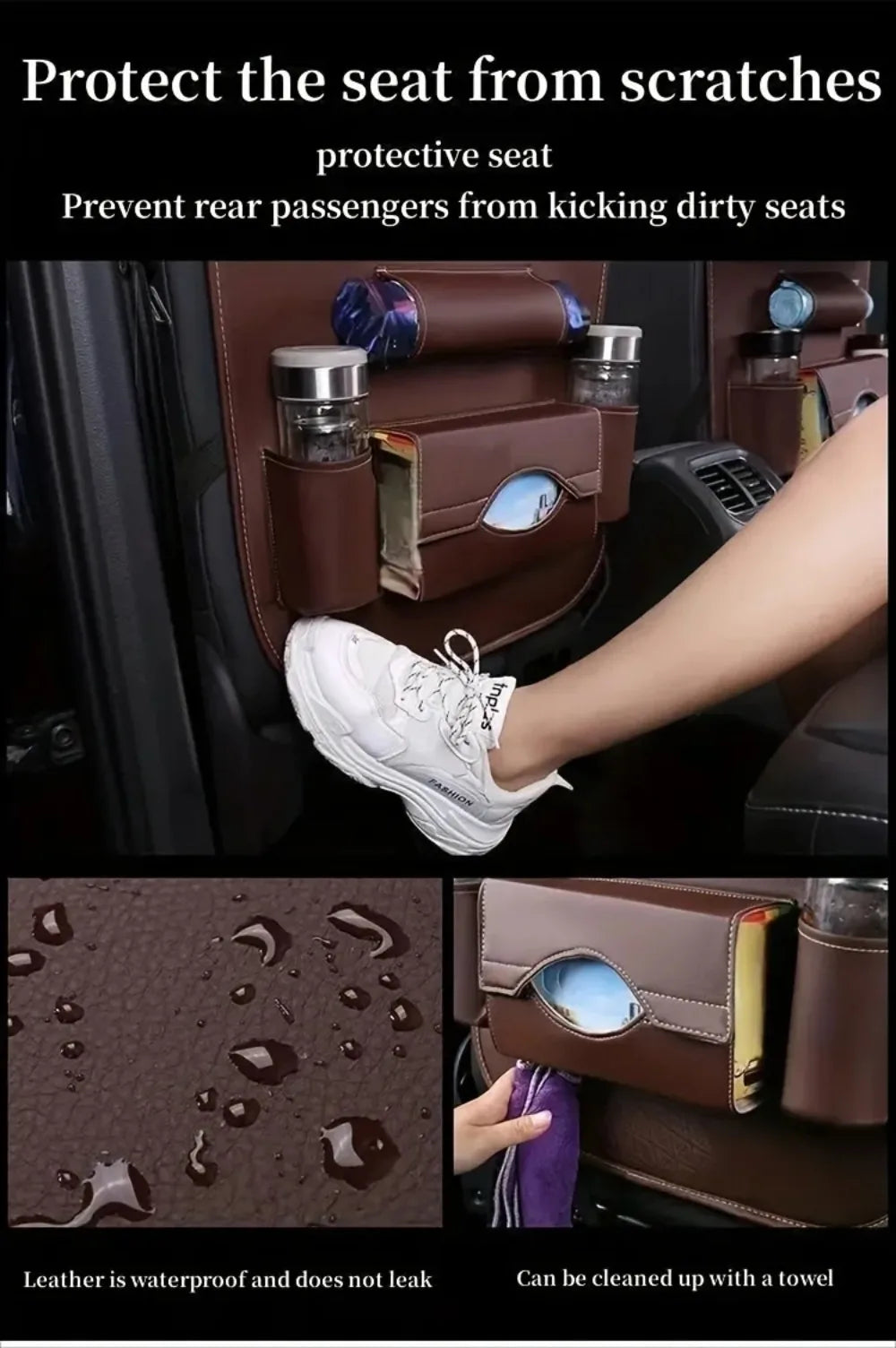 Showlu Smart General car seat organizer with tray, featuring multiple compartments and a built-in tray for convenient car storage