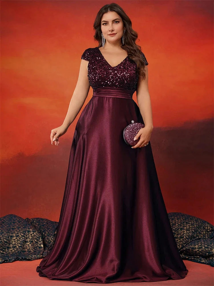 Green sequin evening dress by Lucy in Love featuring a V-neck and elegant A-line silhouette, perfect for formal occasions.